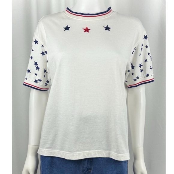Vintage 1980’s 1990’s ‘Westbound’ Star Print Tee Shirt in White - Blue - M/L - Picture 1 of 10